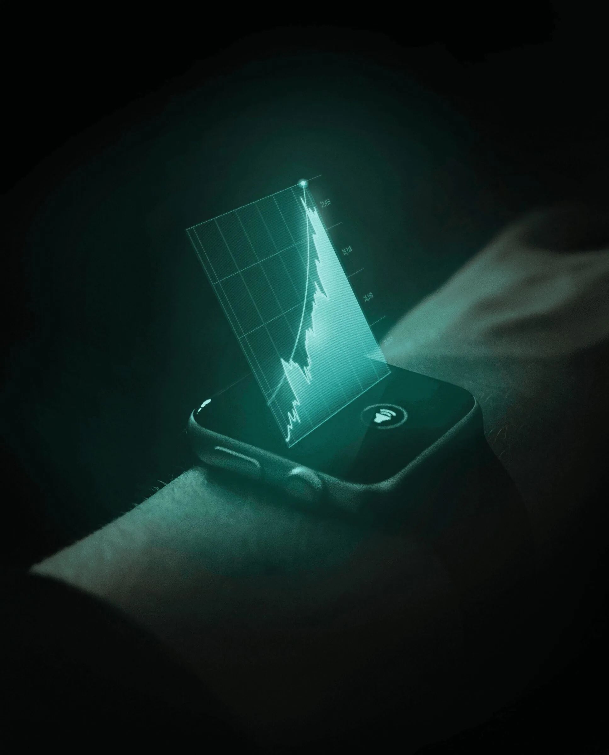 A holographic chart above a wristwatch